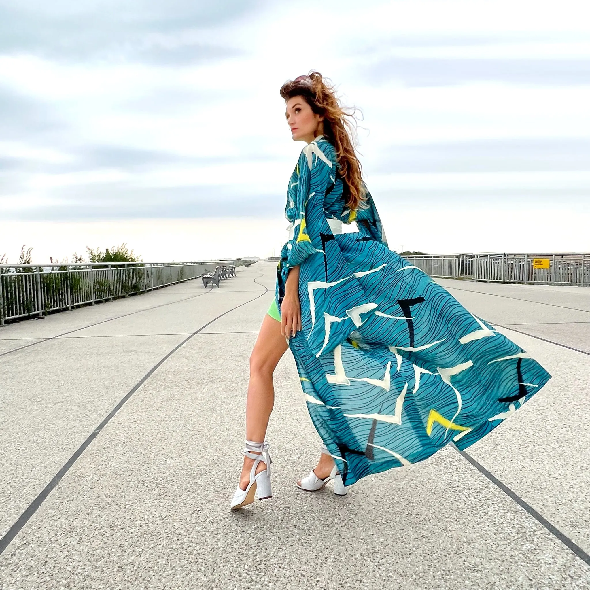 Turquoise Abstract Summer Kimono