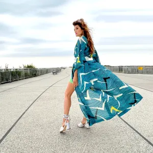 Turquoise Abstract Summer Kimono