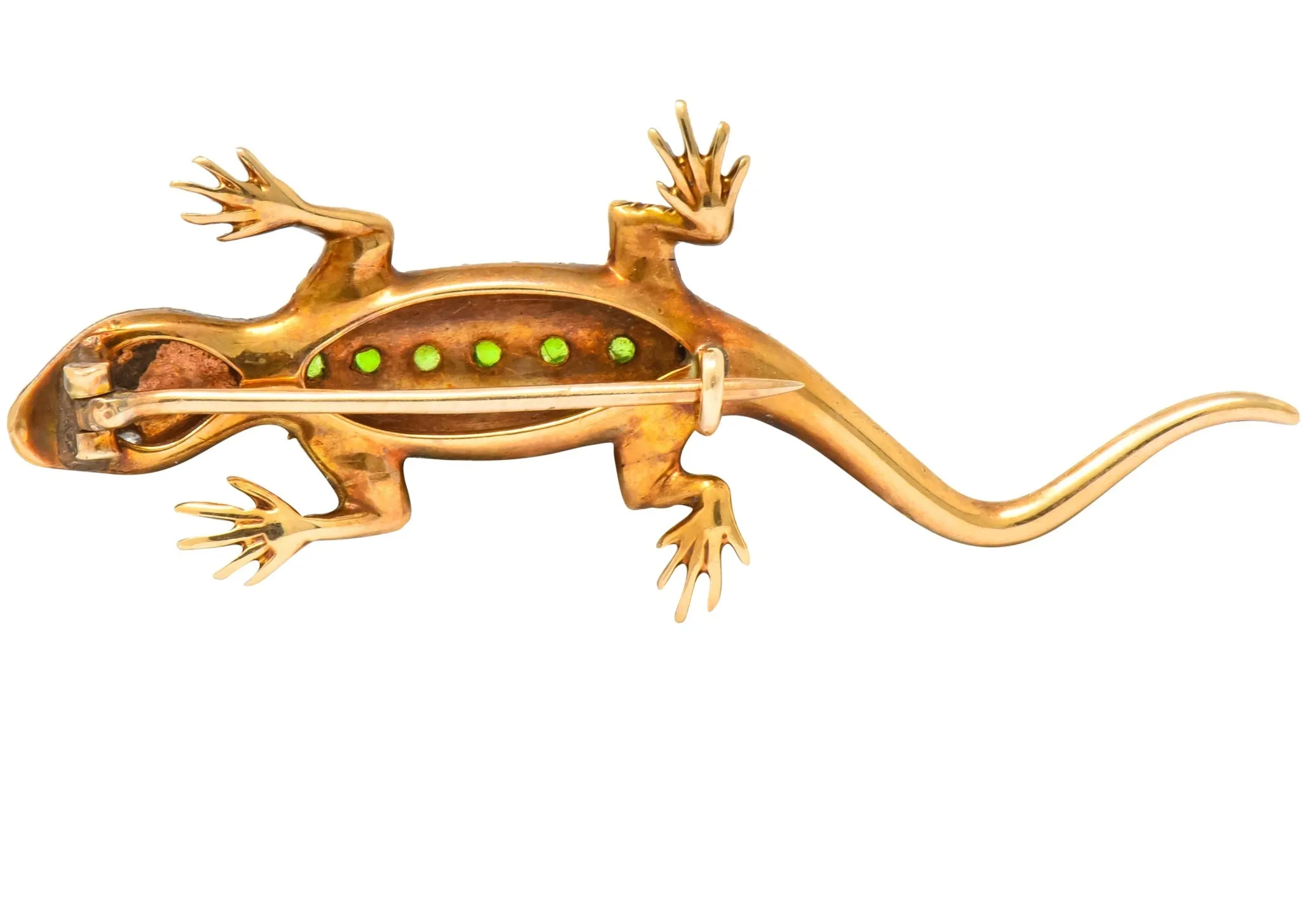 Victorian Demantoid Garnet Diamond 14 Karat Gold Lizard Brooch