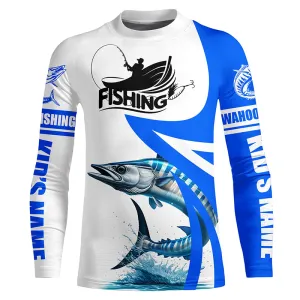 Wahoo fishing Custom sun protection Kid long sleeve fishing shirts, Wahoo saltwater jerseys | Blue NQS5460