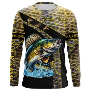 Walleye fishing yellow Walleye scales Custom name Walleye fishing Long sleeve, Long Sleeve Hooded NQS4890