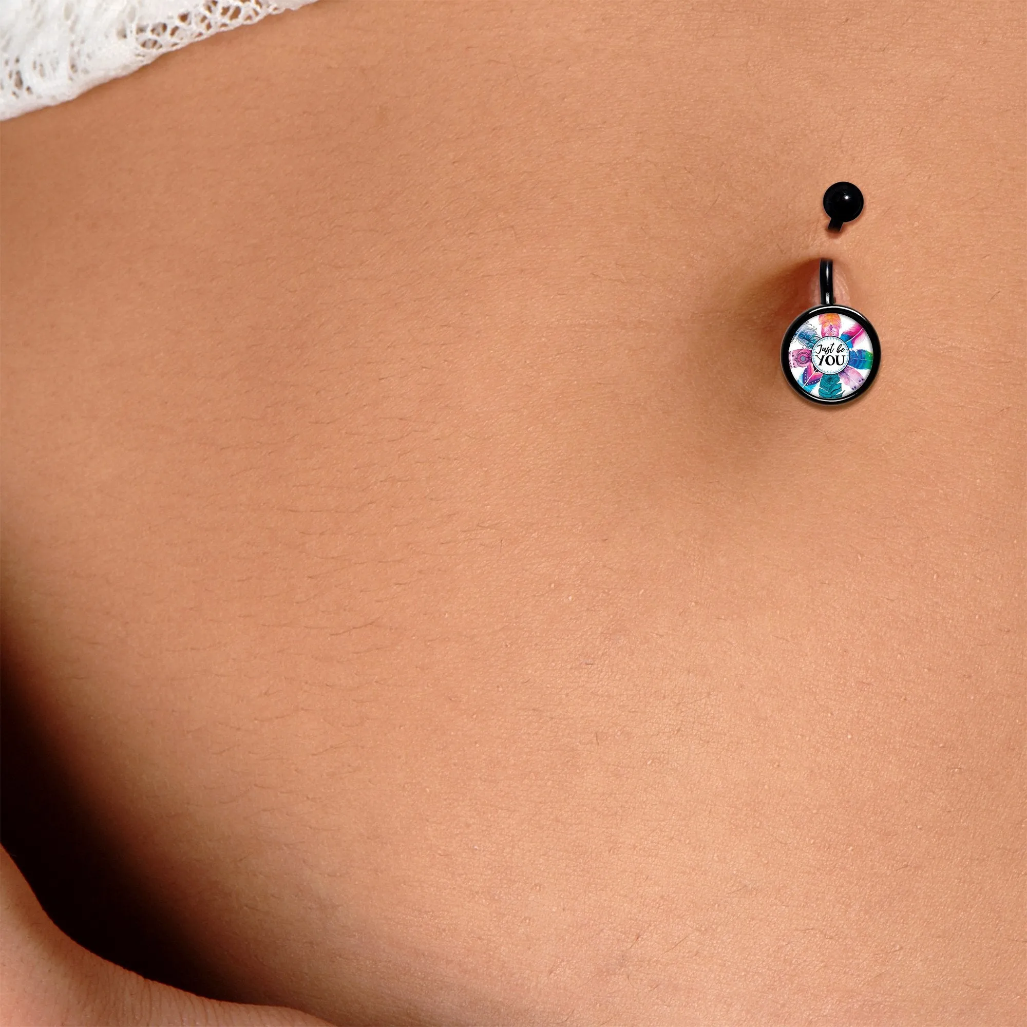 Watercolor Feathers Just Be You Black Belly Ring