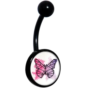 Watercolor Geometric Butterfly Black Belly Ring