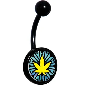 Watercolor Pot Leaf Black Belly Ring
