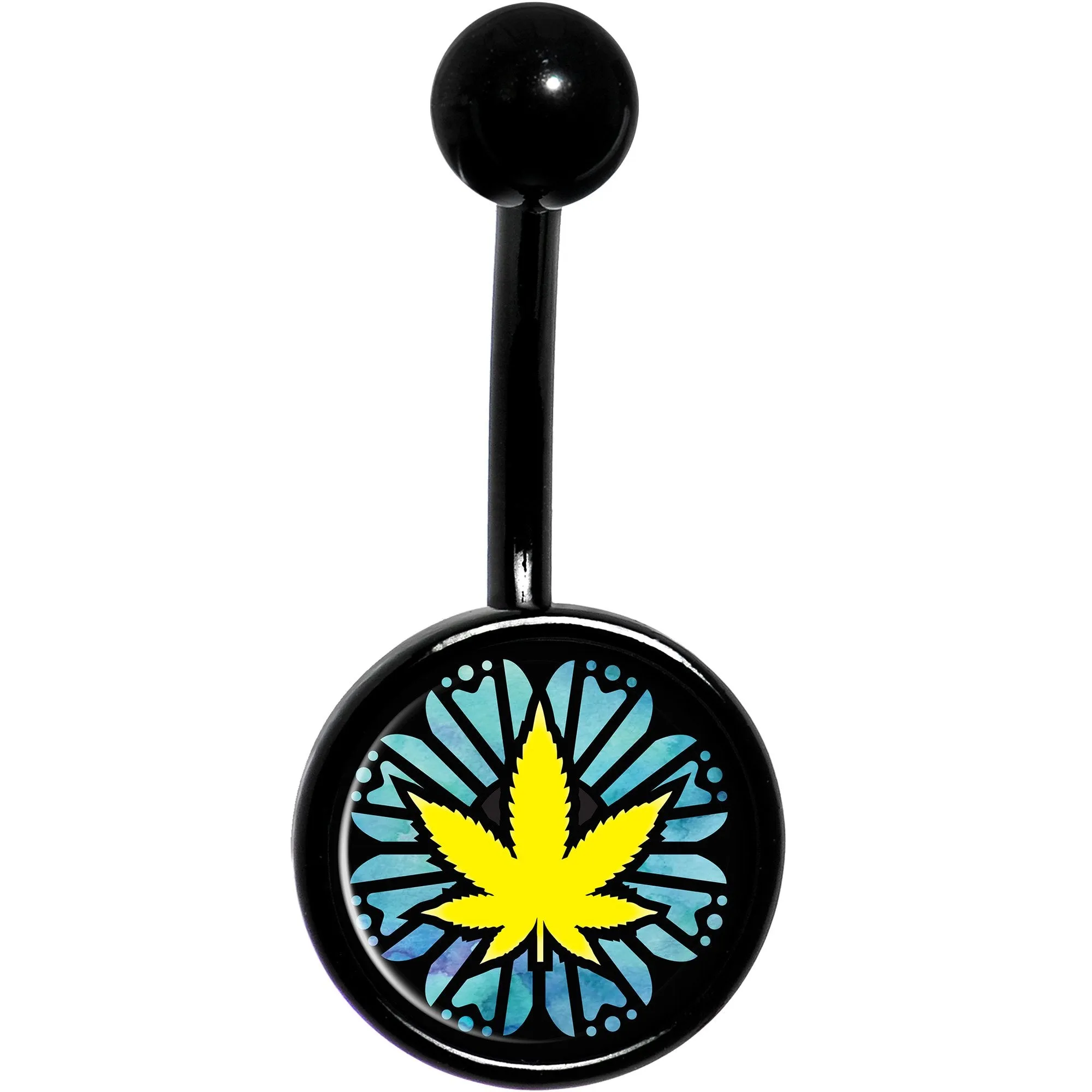 Watercolor Pot Leaf Black Belly Ring