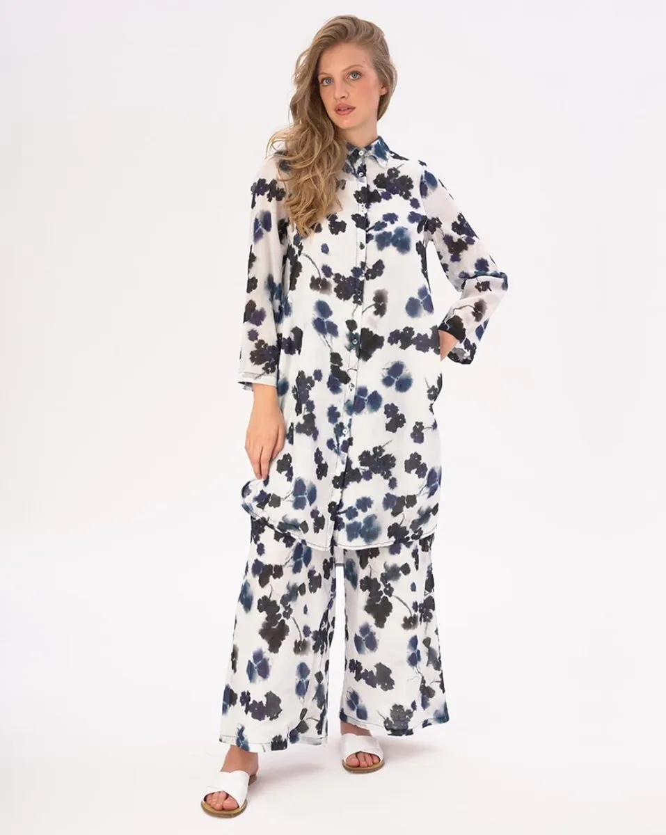 Watercolor Small Floral Hi-Lo Cotton Button Shirtdress