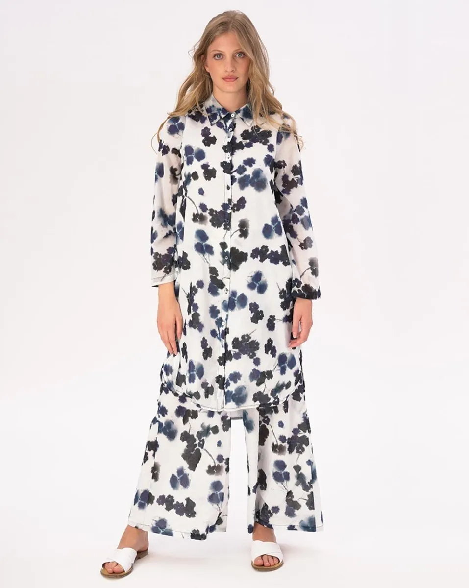 Watercolor Small Floral Hi-Lo Cotton Button Shirtdress