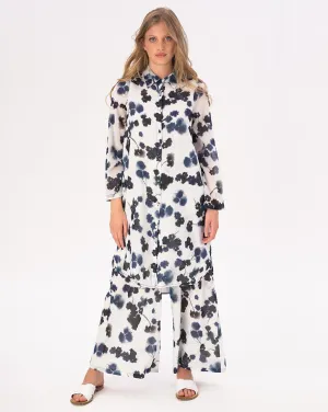 Watercolor Small Floral Hi-Lo Cotton Button Shirtdress