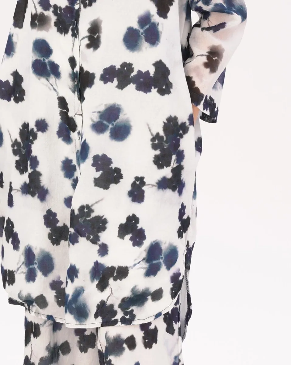 Watercolor Small Floral Hi-Lo Cotton Button Shirtdress