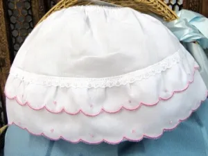 Will'Beth Girls White Pink Scallop Diaper Cover Bloomers Small Newborn 0 3 M