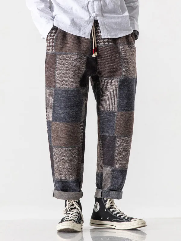 Winter Thick Loose Plaid Woolen Pants