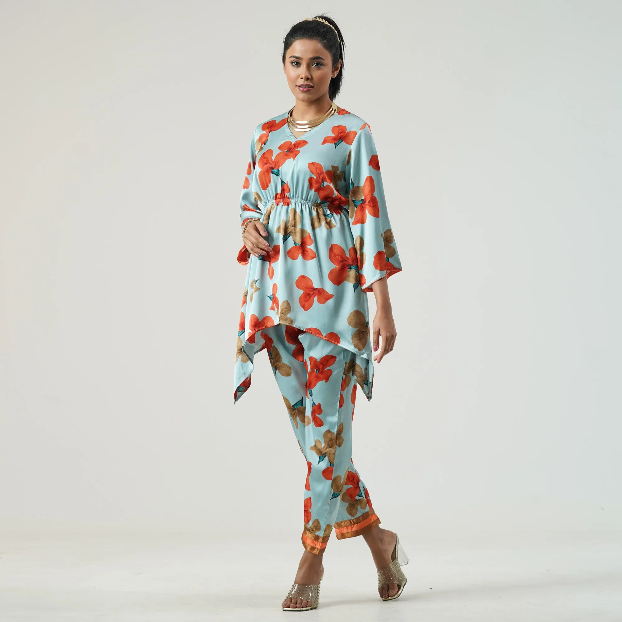 Womens Red & Pastel Two Pieces Set
