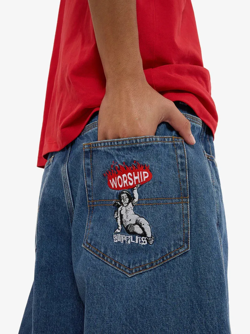 Worship Supplies Hold Up Big Dawg Jean Short - Sky High Blue